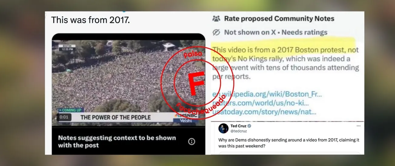 No, MSNBC no transmitió imágenes de 2017 como si fueran de las recientes protestas “No Kings” en Boston
